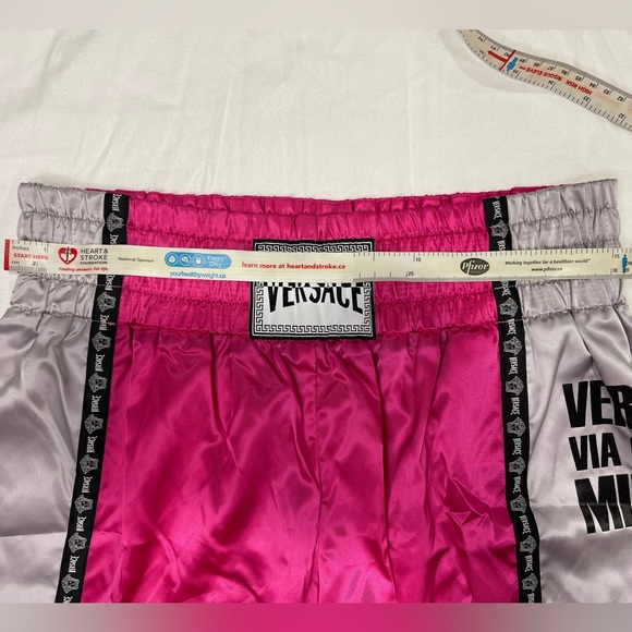 VERSACE Pink and Silver Unisex Boxing Shorts NWT shiny leg slit cute rare Maitai - Picture 10 of 13
